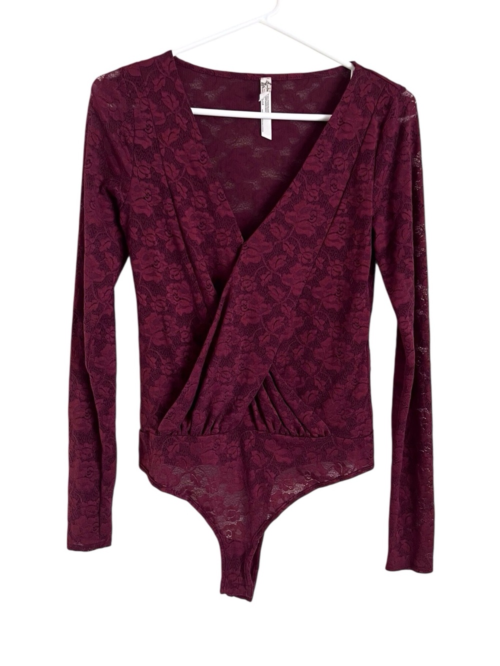 Free People Intimately FP Burgundy Lace Bodysuit Long Sleeve Romantic Goth Small